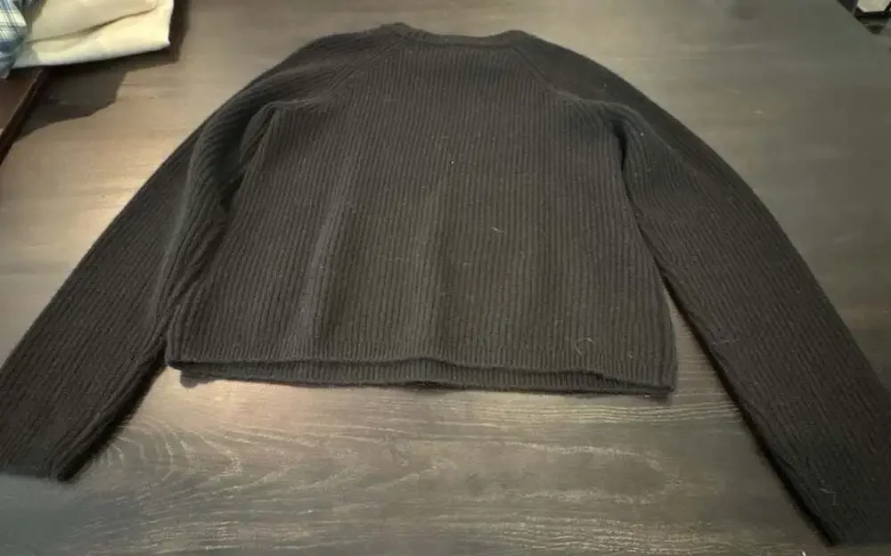 Quince 100% Cashmere Fisherman Black Rib Knit Crewneck Sweater Size S NWT